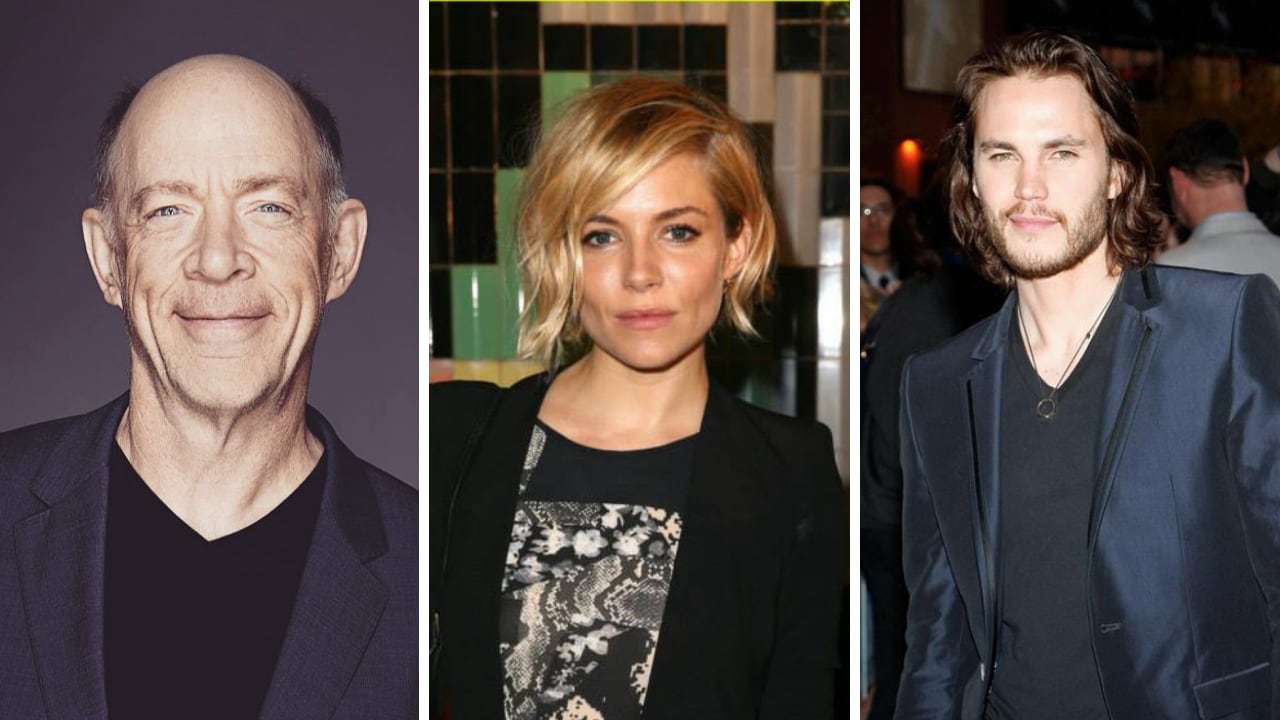 (l-r) JK Simmons, Sienna Miller,Taylor Kitsch. Images via Facebook